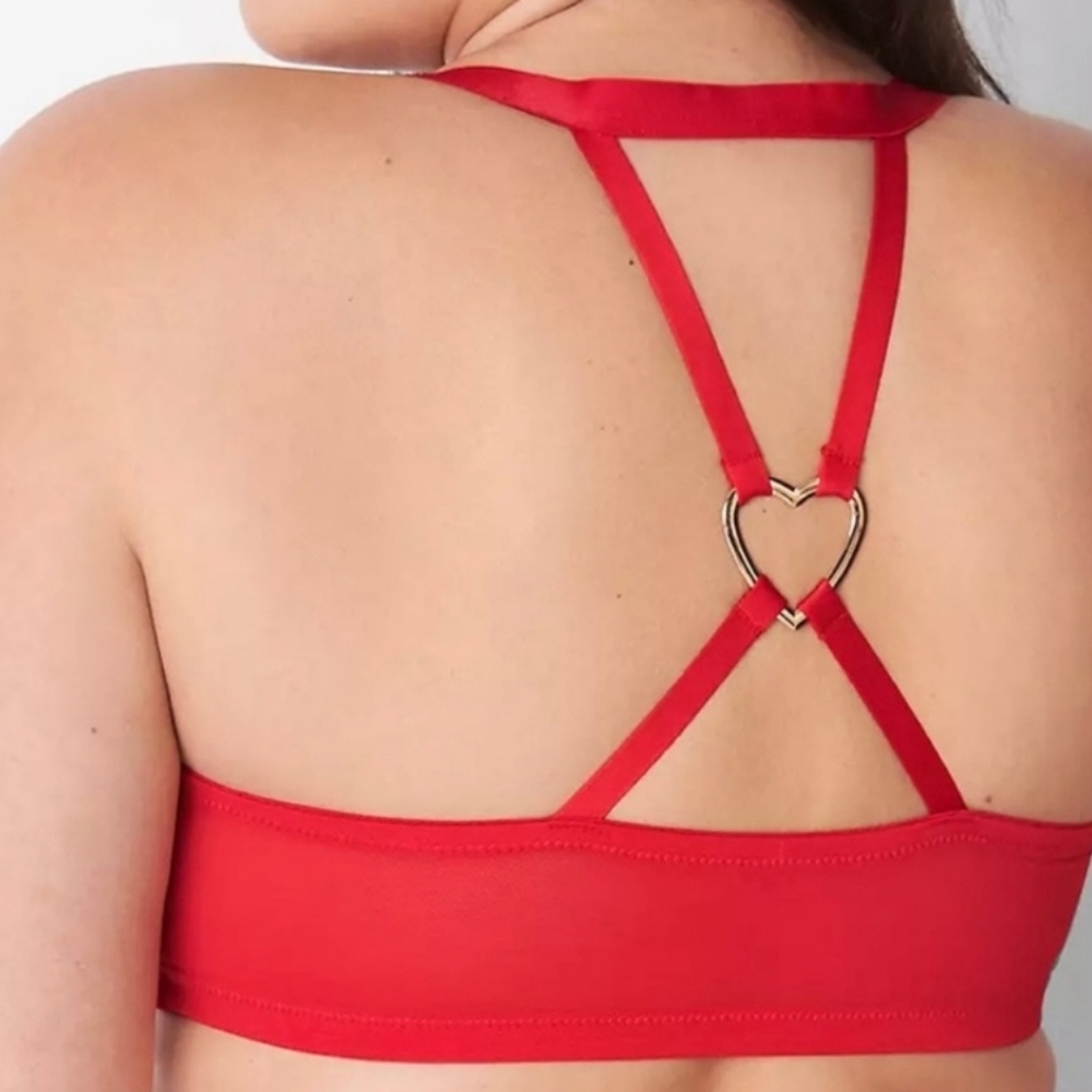 Lane Bryant Lace Heart Red Boost Plunge Bra 46C NWT Cacique